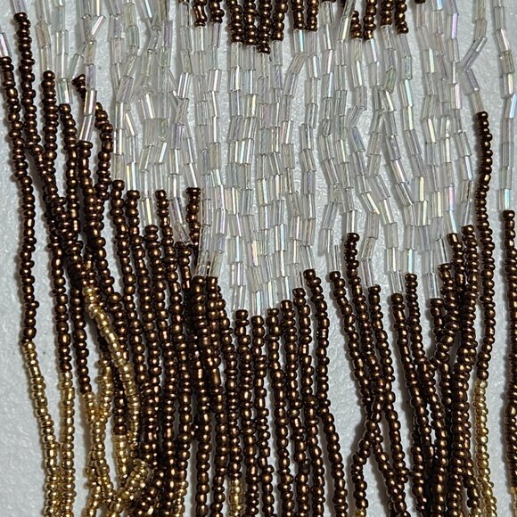 Boho Seed Beaded Fringe Statement Bib Necklace Crystal Accents Ethnic Jewelry - Picture 2 of 8